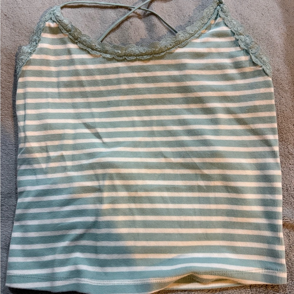 American Eagle Outfitters Green and White Striped Camisole